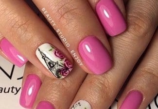Розовый маникюр на коротких ногтях - фото 2